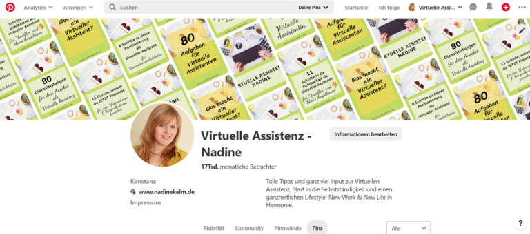 Pinterest Virtuelle Assistent Nadine